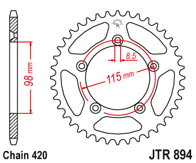 JT tagumine alumiiniumist hammasratas 7075 T6 JTA894.46BLK must