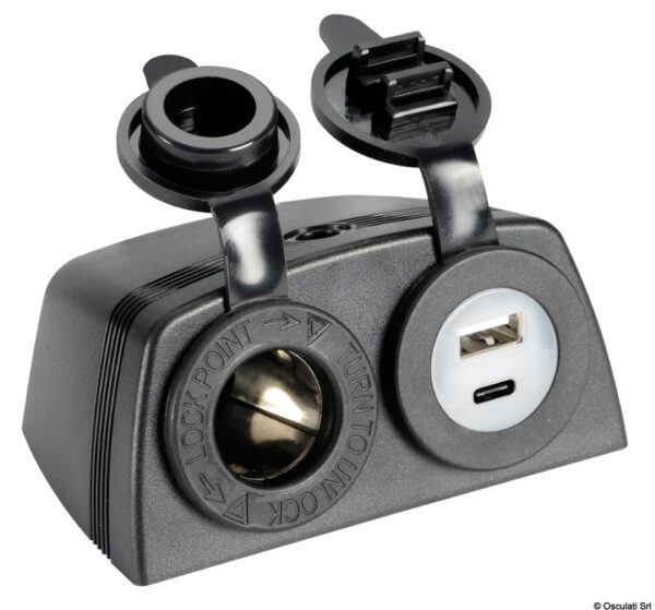 Süütaja + USB-A + USB-C pistikupesa koos korpusega