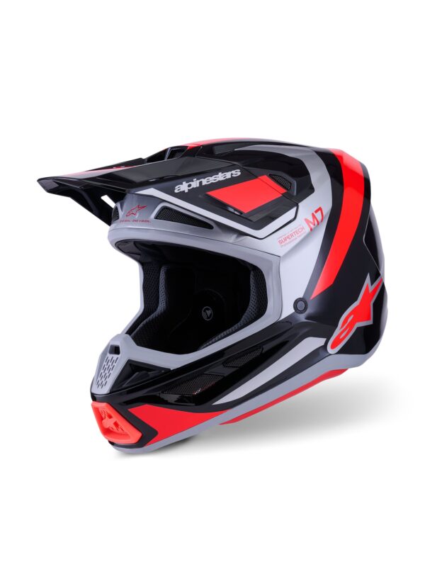 Alpinestars kiiver S-M7 Rise Black/Silver/Fluo Red, M