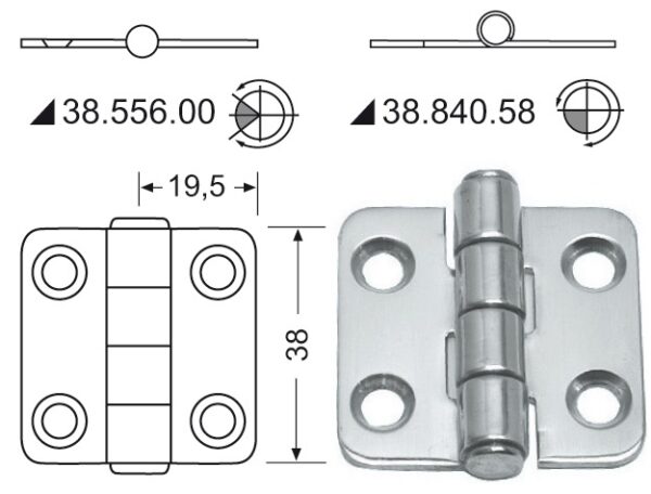 Roostevabast terasest hing 38x39 mm